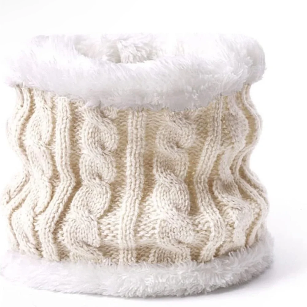 Beige NIP 3 Piece Winter Beanie Pom Pom Hat Neck Warmer Gloves Knit Fleece Lined